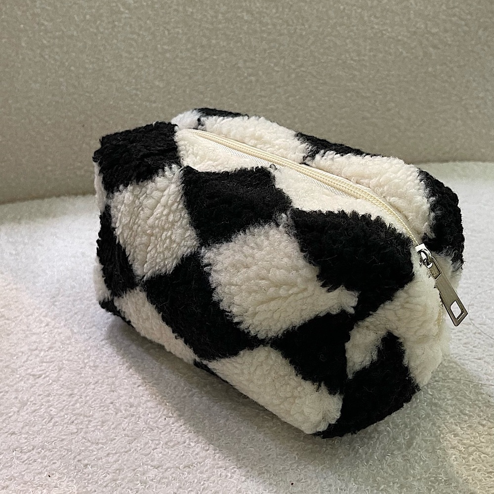 Brand new** Plush Checkered Cosmetic Bag